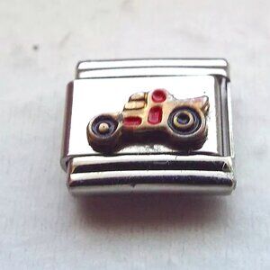 Little red enamel race car 9mm stainless steel Italian charm bracelet link new
